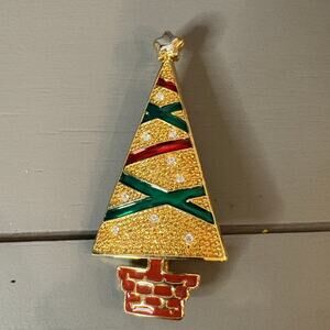 Vtg. Gold Tone Christmas Tree Brooch -2 1/2 "